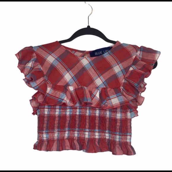 Blue Life Tops - NWOT Blue Life Plaid Smocked Waist Crop Top